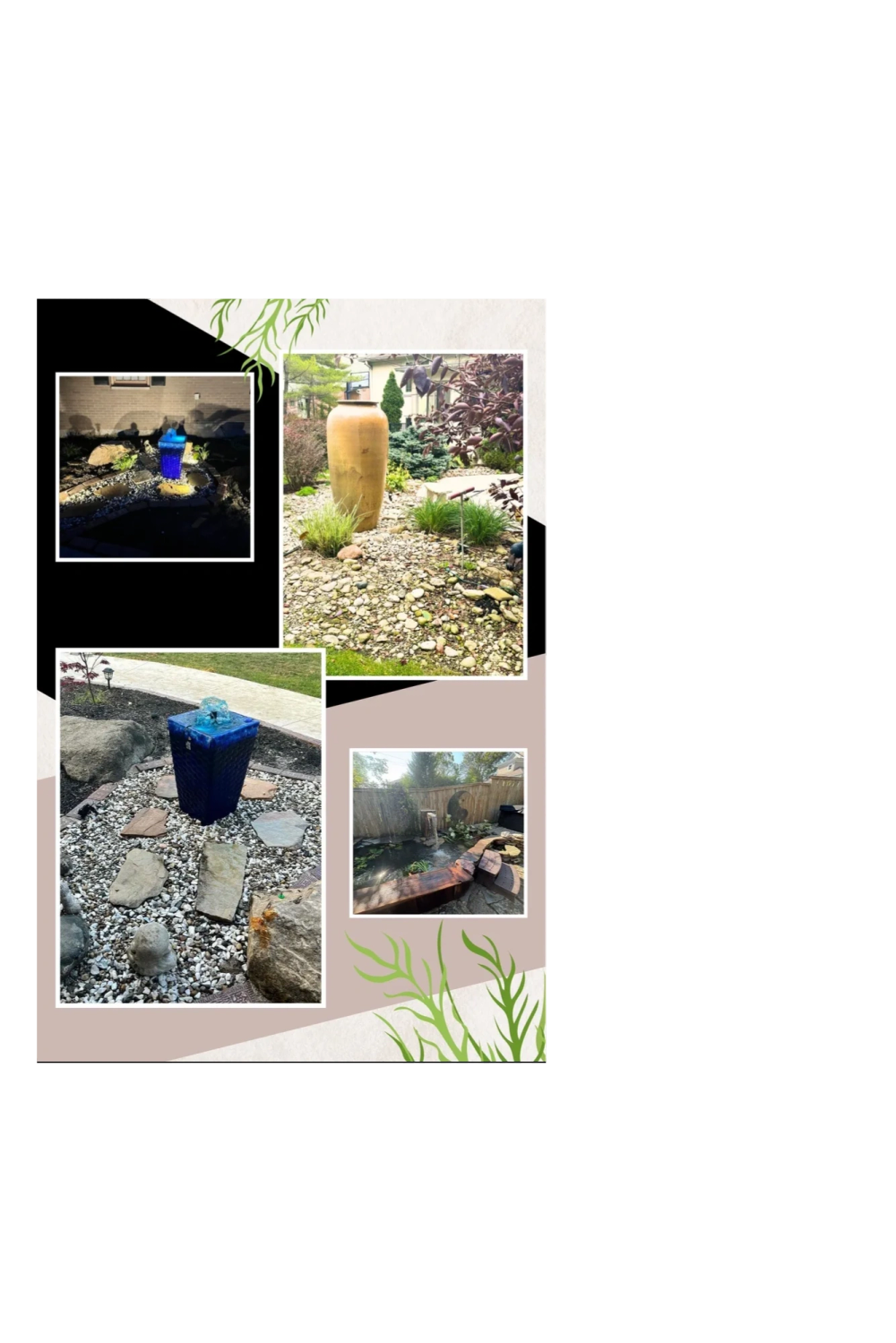 Garden water feature with fountain and rock garden